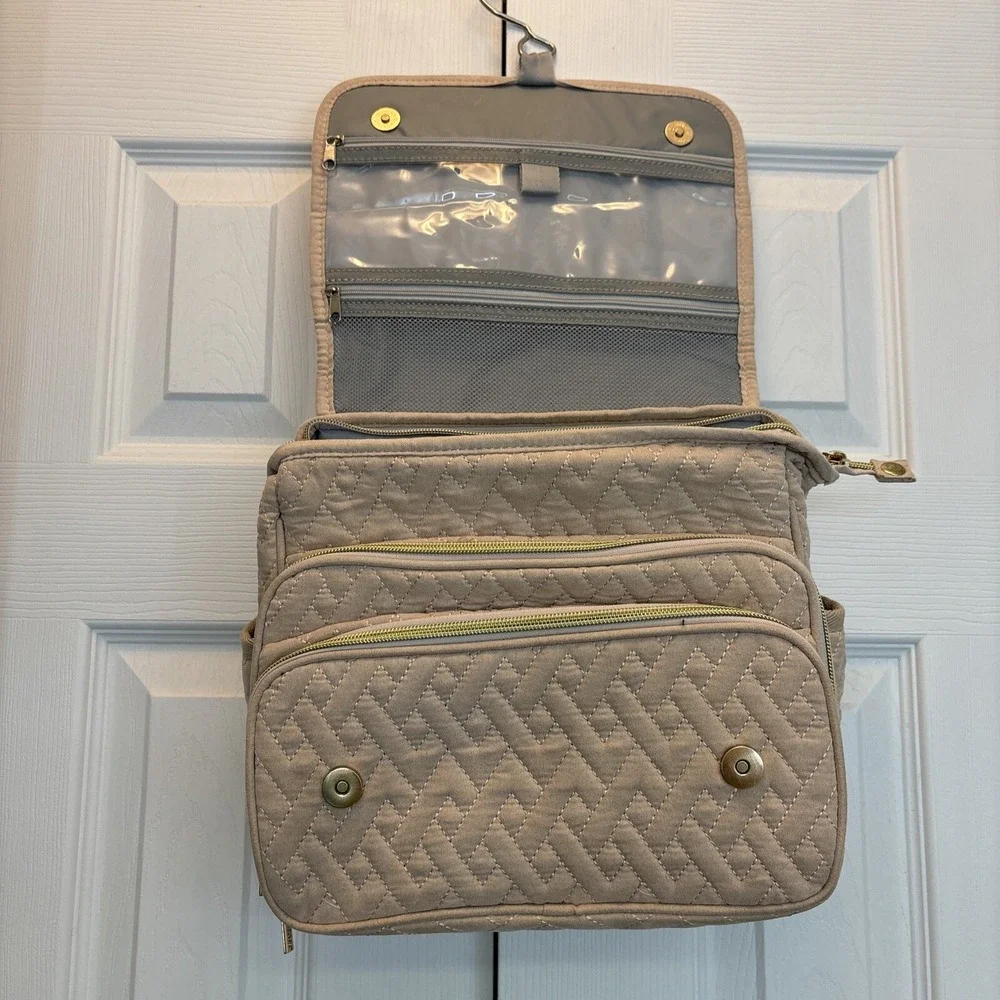Travel Makeup Bag Organizer Elviros Plush Rose Gold With Gold Zipper Hangs